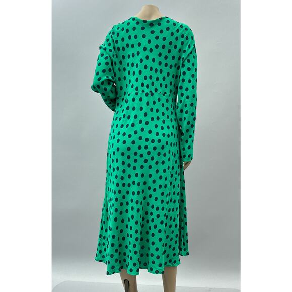 NWT Ghost London Jamie Long Sleeve Midi Dress Green Spot Print Women's Size XL - Picture 4 of 11